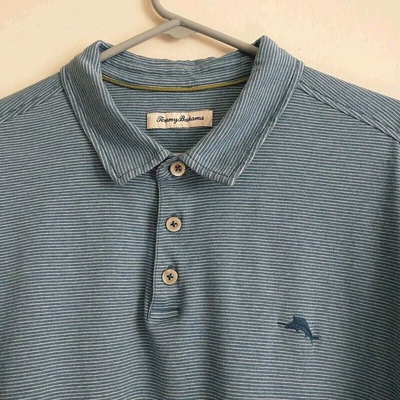 Tommy Bahama Polo Shirt Men 2XL Blue Striped 100% Cotton Embroidered Logo Knit - Picture 2 of 9
